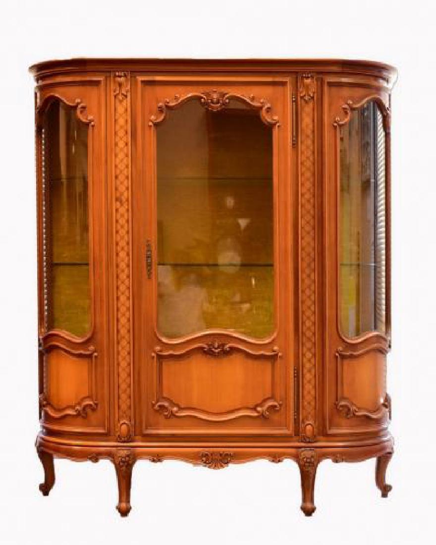 FRENCH LOUIS XV CARVED WALNUT CURVED SIDE VITRINE (1 of 1)