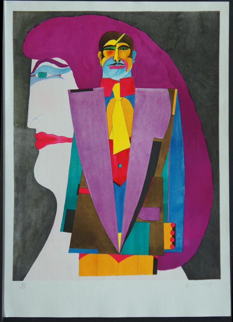Lindner, Richard, German/American 1901-1978,: Title: "Profile No. 1" from the "After Noon" portfolio , 16 color lithograph in colors on Arches watermarked paper, printed from 16 stones , 1969, signed in pencil by the artist, numbered 40/250 (tota
