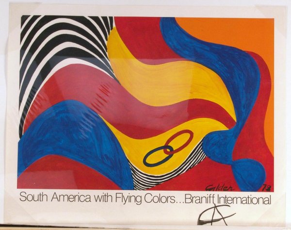 CALDER, ALEXANDER: American 1898-1976, Title: "South America with Flying Colors", , offset in colors, , c. 1973, signed with the monogram in black brush,, , , , Size info: ,sheet: ()
