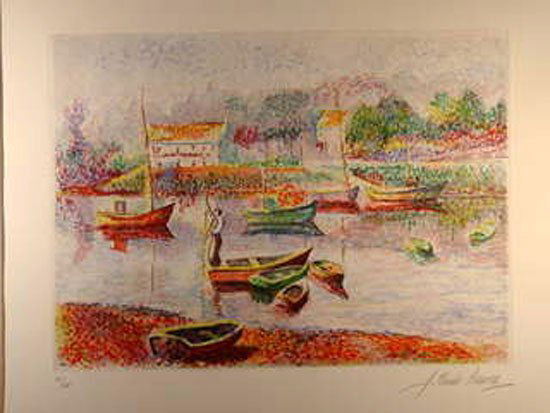 PISSARRO, H.C.: , Title: "L'Embarcadere", etching, c. 2000, Hand signed, numbered from the edition of 235,, , , Size info: ,sheet: 27 x 23 in. (69 x 58.5 cm.) , , Condition: In