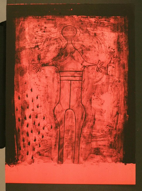 TAMAYO, RUFINO: , Title: "Figure in Red and Black" , lithograph printed in colors on heavy wove paper,, 1969, signed in pencil by the artist, numbered XXIV/XXV,, As printed by Atelier D