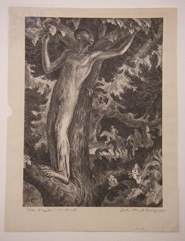 CURRY, JOHN STEUART, American, 1897 - 1946,: Title: "The Fugitive" Lithograph 1935 signed in pencil lower right from the recorded edition of 25 Size info: sheet: 15 1/8 x 11 5/8 plate size: 12 7/8 x 9 3/8 Framing: Sold unframed