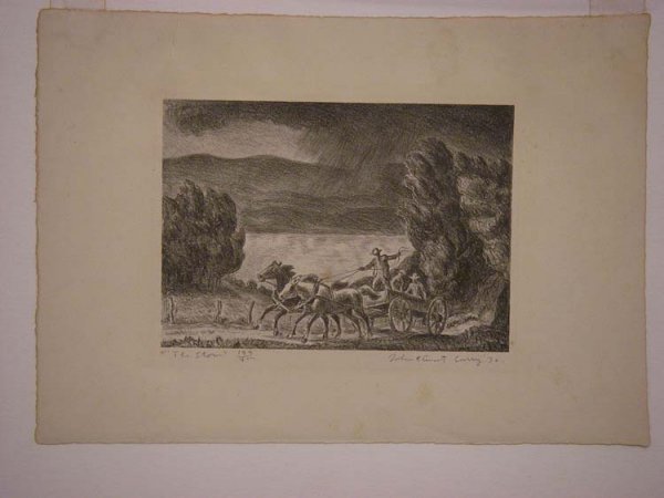 CURRY, JOHN STEUART, American, 1897 - 1946,: Title: "The Storm" Lithograph 1930 signed in pencil lower right from the recorded edition of 400 Size info: sheet: 8 1/16 x 11 7/16 plate size: 4 5/8 x 6 5/8 Framing: Sold unframed