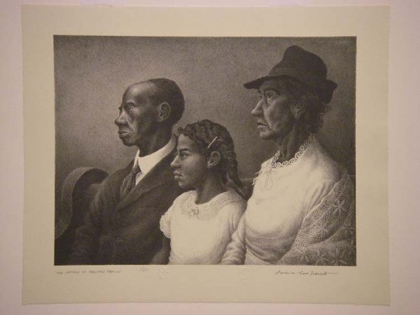 NESBITT, JACKSON LEE, American, 1913 - 2008,: Title: "The Mathew W. Johnston Family" Lithograph 1990 signed in pencil lower right from the stated edition of 250 printed by Wayne Kline Size info: sheet: 12 1/8 x 15 plate size: 9 7/16 x 12 7/16