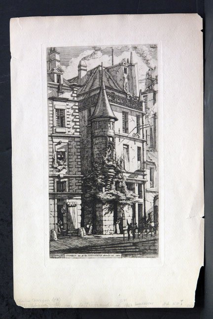 19TH CENTURY FRENCH: : Title: "Tourelle, rue de la Tuxeranderie" by Meryon, Maris de la Bourbanche" by Appian and "Self Portrait"(two copies)by Rajon, Paul A., four works, etchings,,c. 1860s, with inscriptions or signatures