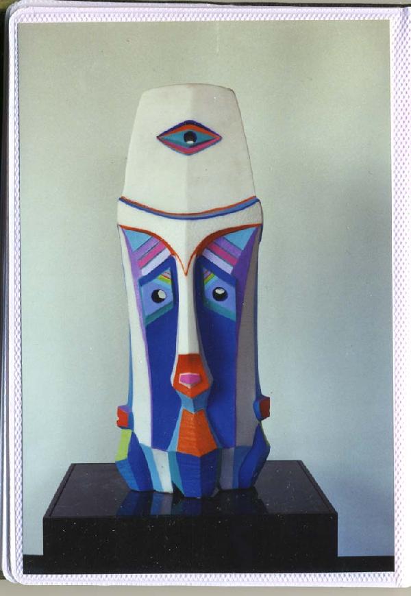 FINCH, HELEN, Australian-American b. 1923,: Title: "Piercing Eyes", polyester resin with marble, hand-painted in enamels, metallics and acrylics by the artist, c. 1980, signed., From an edition of 8., , , Size info: 50 x 20 x 14 in, , ,