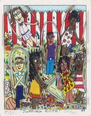 RIZZI, JAMES, American 20th century,: Title: "Jumping Rope", hand-cut lithograph with 3-D construction,, 1996, signed in pencil, , numbered from the total edition of 400,,printed at J.K. Fine Arts, and assembled at the artist's studio, as