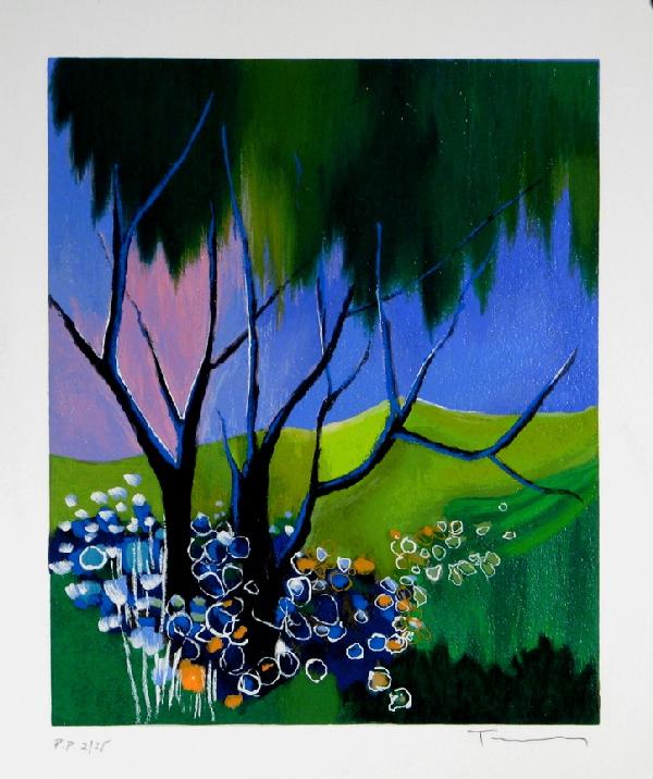 TARKAY, ITZCHAK, ,: Title: Landscape in Green, Serigraph, , Hand Signed, 2/25, , , Size info: 15 x 13.5 inches, , , Framing: No, , , , ,