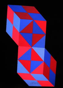 VASARELY, VICTOR, ,: Title: "Wood Sculpture", painted wood sculpture, c. 1975, hand signed by the artist, numbered 10/100, , , Size info: ,sheet: () 12 in. (30.4 cm) at the tallest point , , Framing: Sold