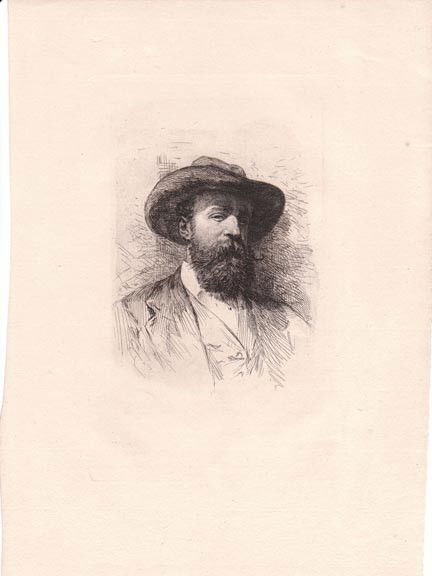 A SMALL COLLECTION: 19TH CENTURY BRITISH, ,: Title: William Unger; "Self Portrait", Joseph Israels "The Old Couple"; Peter Moran, "Noonday Rest", etchings on laid paper,with watermarks,,1880 and ?, , , , , Size info: , ,plate size: 4 1/4 by 6 in