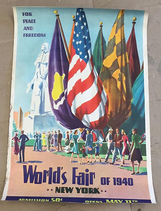 Artist: Anonymous: 1940 World's Fair New York, 1940 vintage letterpress on poster paper, Printer: Polygraphic Company of America, NYC. Size info: sheet: 30 by 20 in. (75 x 50 cm.) copyright N.Y.W.F. Framing: Sold unfram