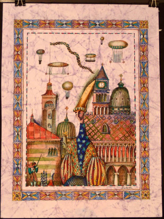 SUBOTA, LENA, Ukraine, b,: Title: Untitled #3, Watercolor multi-media, ink and tempora on marble paper., 2002, Signed by the artist., , , , Size info: 9-1/2 x 12-3/4 inches (24.1 x 32.3 cm),sheet: 11-1/8 x 15-1/4 inches (28.4