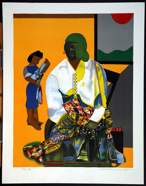 BEARDEN, ROMARE, (1911-1988),: Title: "Mecklenburg Autumn", color lithograph on paper,1979, signed in pencil by the artist in lower margin, numbered 25 from the set of 30 numbered print's proofs, aside from the edition of 175, , , 
