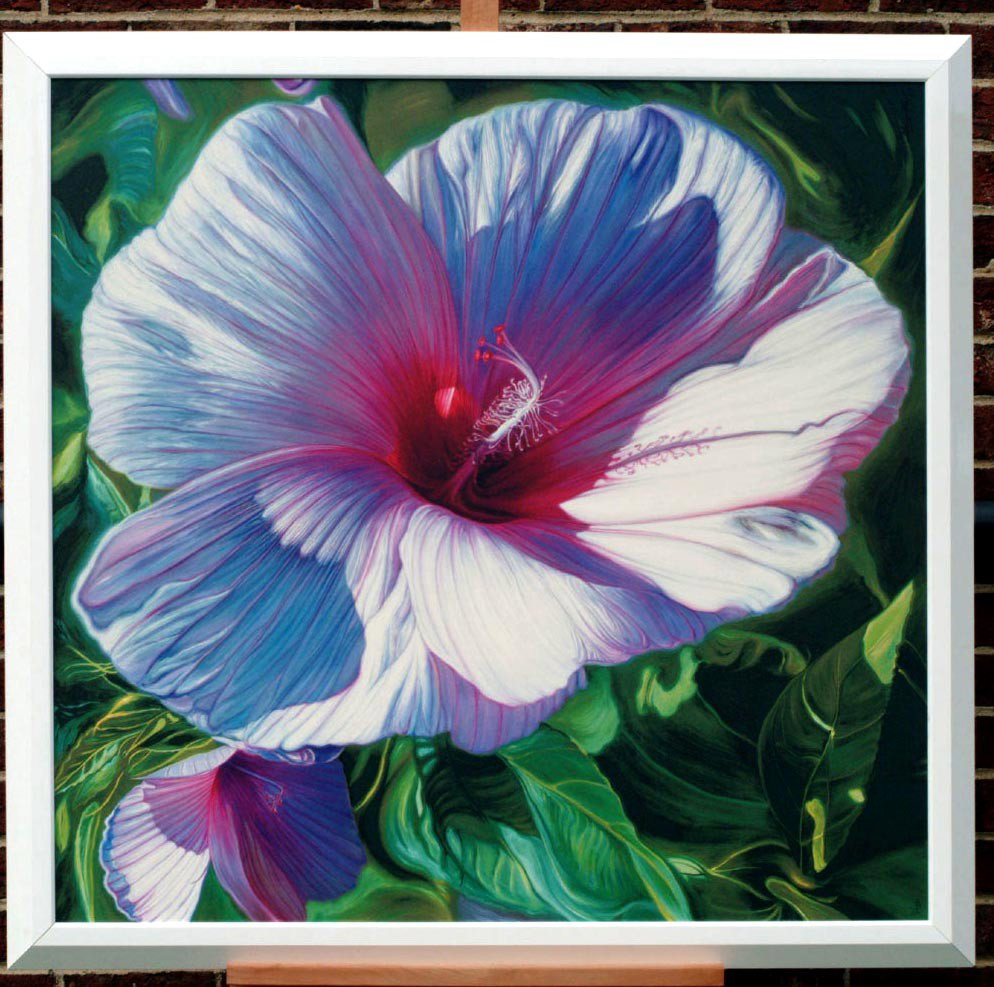 FOX, GARY, American b. 1944,: Title: "White Hibiscus,", giclee printed in colors on canvas, ,2003, signed lower right by the artist, ,Published by Creighton-Davis Gallery., , Size info: 40 by 29 1/2 in., , , Framing: