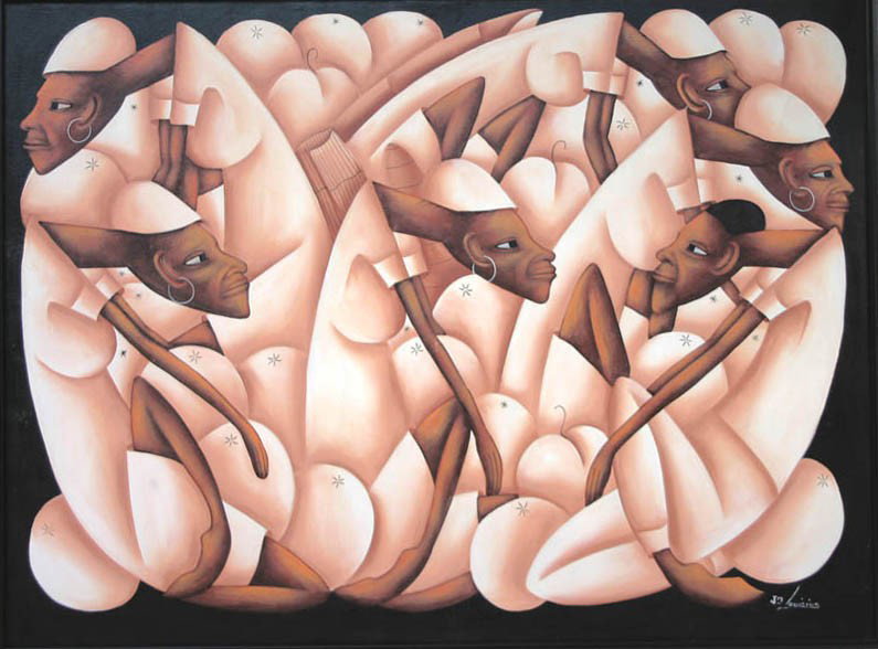 LOUISIUS, JEAN BRUNO, Hatian b. 1952,: Title: "Nude", oil on canvas ,c. 1980, signed by the artist, , , , Size info: 30 by 40 in. (79.4 x 104.4 cm.), , , Framing: Framed, but unexamined out of the frame.,