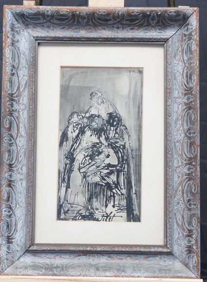 PROBST, H. JOACHIM, Venezuela/American 1913-1978,: Title: "Cruxifixion" and "Mary with a Group", a pair, ink and wash drawings, each heightened with white gouache ,c. 1950, signed in ink lower center, the first annotated N.Y.C., , , , Size info: ,shee