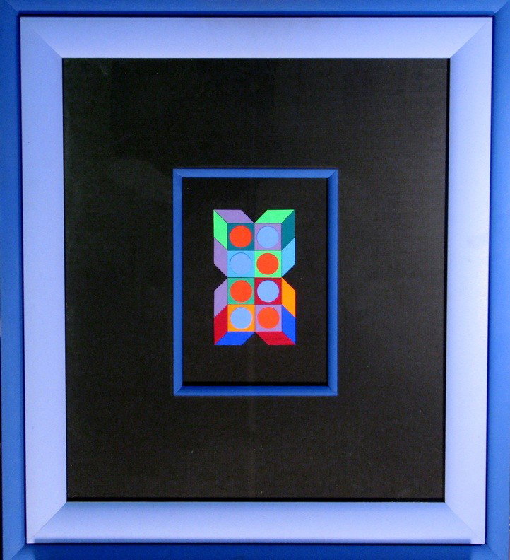 VASARELY, VICTOR, ,: Title: Untitled, Collage on Paper, 1970, Hand Signed, Original, , , Size info: 6 x 4, , , Framing: Framed, , Comments: This collage displays Vasar