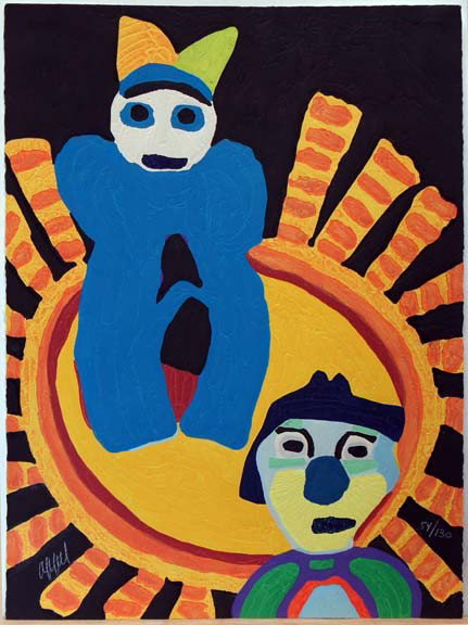 APPEL, KAREL, Dutch 1921-2006,: Title: "Center Ring" from the "Cirque" suite, embossed woodcut, printed in colors, on special mouldmade paper,1978, signed in crayon by the artist, numbered 54/130,printed and published by ABCD Editio