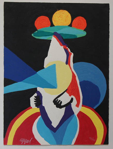 APPEL, KAREL, Dutch 1921-2006,: Title: (Trained Seal) from the "Cirque" suite, embossed woodcut, printed in colors, on special mouldmade paper,1978, signed in crayon by the artist, numbered 54/130,printed and published by ABCD Editi