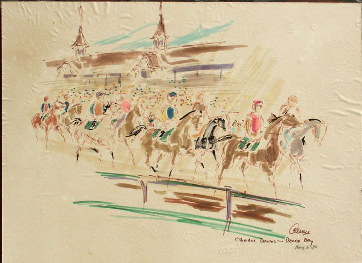 KELLY, GARY, American b. 1945,: Title: “Churchill Downs – Derby Day”, Marker on paper, painted May 3, 1980 ,1980, signed by the artist, , , , Size info: , ,plate size: 16 by 21 in. (42.3 x 54.2 cm.), Framin