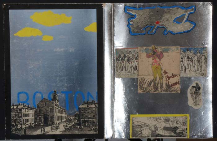 RIVERS, LARRY, American 1923-2002,: Title: "Cover" from "Boston Massacre", screenprint printed in colors, with collage elements, on silver mylar heavy cardbord stock, 1970, signed in pencil by the artist, numbered 44/150,, , , Size info