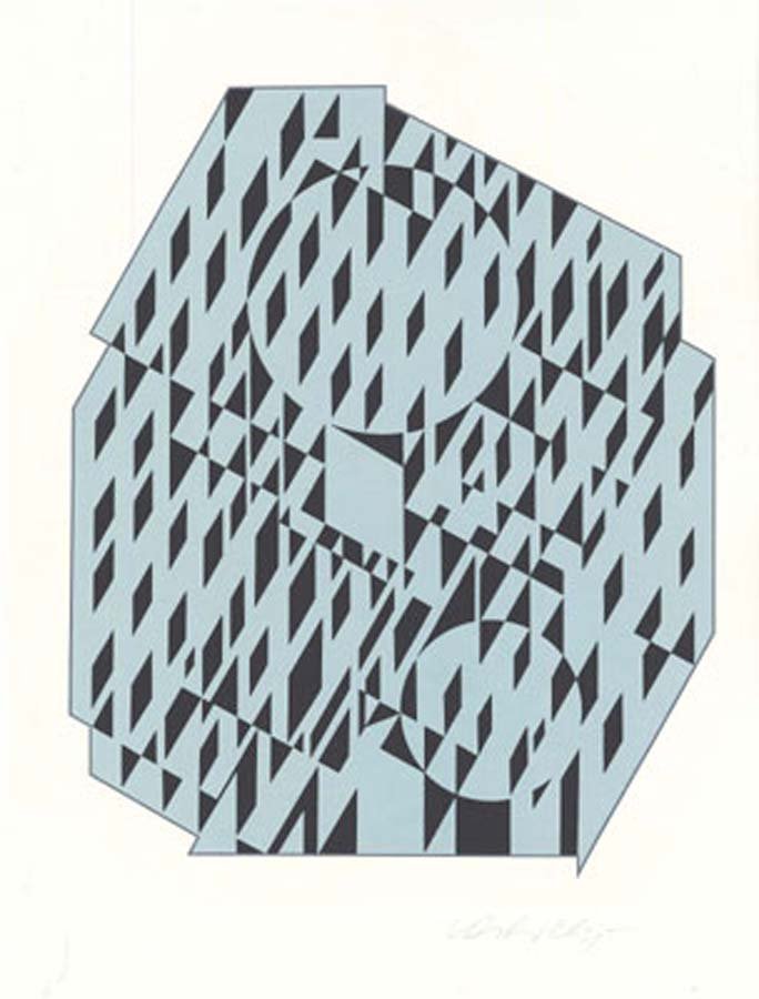 VASARELY, VICTOR, Hungarian, 1908 - 1997,: Title: "Nethe" plate 14 from the 'Descartes - Discours de la Methode',, signed and numbered 134/138 in pencil, 1956, , ,Screenprinted at the Atelier Broutelles et Launay and published by Editions Esse