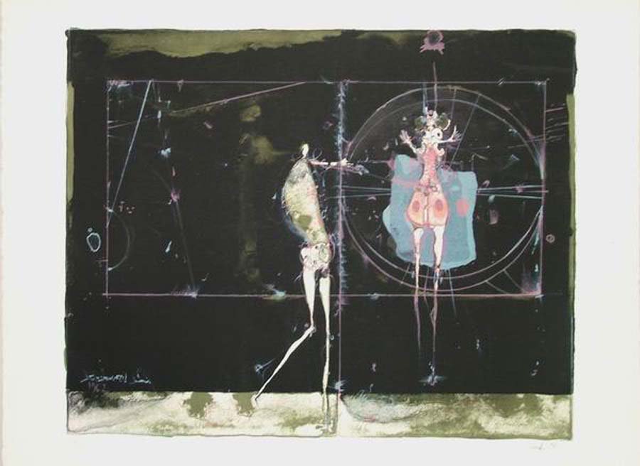 WUNDERLICH, PAUL, German, 1927 - 2010,: Title: Maler und Modell II - Painter and Model, II , lithograph printed in colors on BFK Rives paper,1962, signed in pencil by the artist,, numbered 37/150,Printed at Atelier Desjobert, Paris., , Size