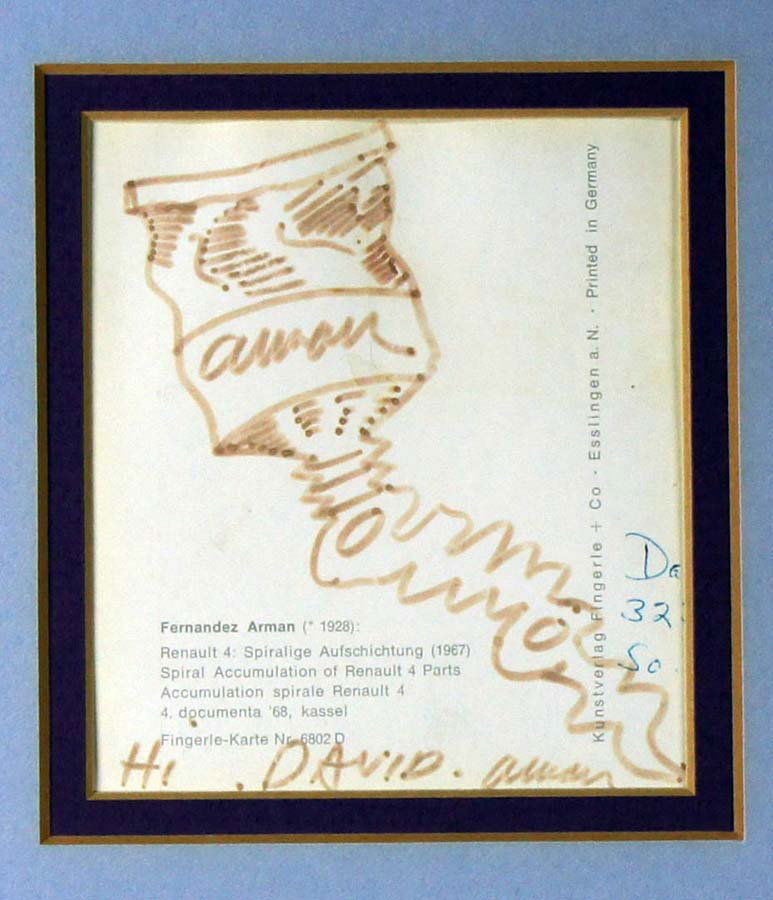 ARMAN (PIERRE FERNANDEZ ARMAND), French 1928-200: Title: "Squeezed Paint Tube",, marker on post card, 1973, signed and dedicated in marker by the artist, with a Vence, France postmark, , , , Size info: ,sheet: 5 3/4 by 4 in. (14.7 x 10.2 cm.) ,plate