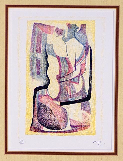 MOORE, HENRY, British 1898-1988,: Title: "Mother and Child", from the deluxe edition of "The Graphic Work" by Cramer, lithograph in four colors,1973, signed and dated in pencil by the artist, lower right, numbered 88/100, total editio