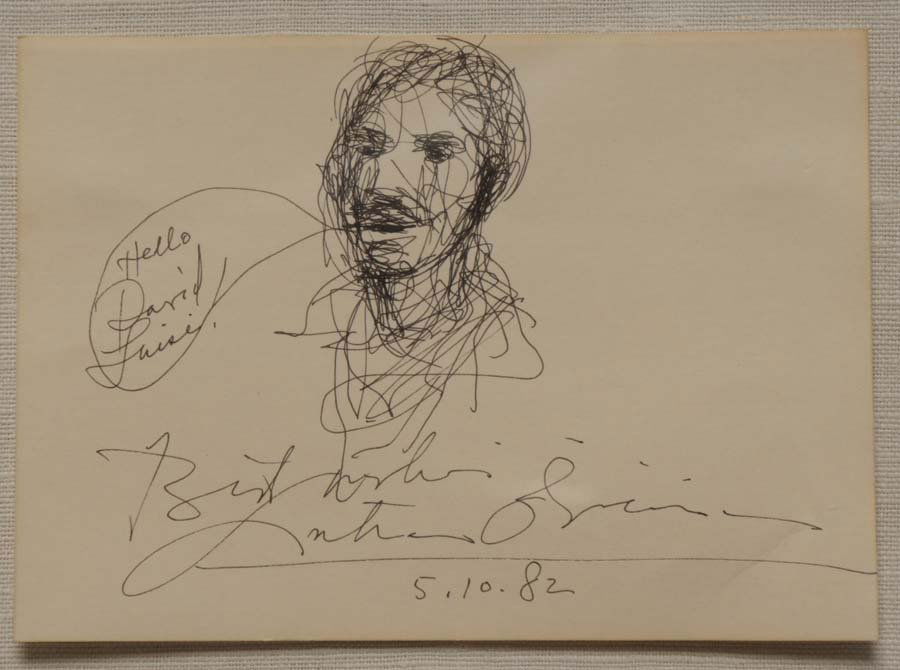 OLIVEIRA, NATHAN, American 1928-2010,: Title: "Man Speaking",, pen on paper,,1982, signed and dedicated in ink by the artist, dated 5/10/82, , , , Size info: ,sheet: 5 by 7 in. (12.7 x 18 cm.) , , Framing: Sold framed,