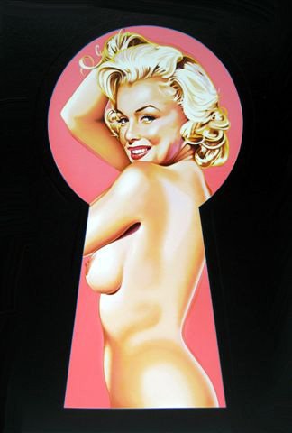 RAMOS, MEL, American b. 1935,: Title: "Pika Boo Yellow", Pika Boo Pink", "Pika Boo Purple", complete set of three , lithographs in colors,2002, signed lower right, , from the numbered set of 99 artist's proofs reserved for the arti