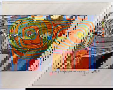 Hundertwasser, Friedensreich, Austrian (1928-2000): "Two Clouds Raining Seven Colors" from "Midori No Namida", woodcut in approximately 25 colors with gold and silver metal imprints, on Japon paper, with ink drawing bottom center 1972-1976 signed in in