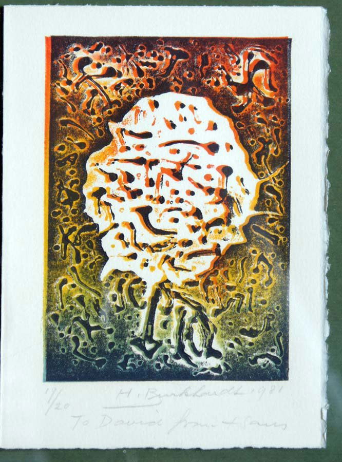 BURKHARDT, HANS, American 1904-1994,: Title: "Abstract Collage",, screenprint in colors,,1981, signed, dedicated, by the artist,, number 19/20,, , , Size info: , , , Framing: Sold framed, , Comme