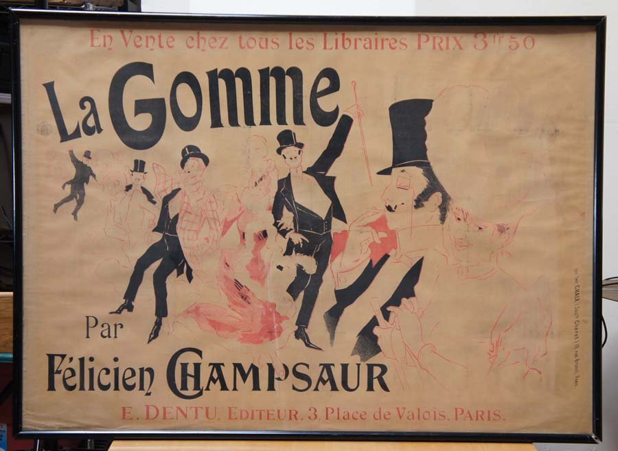 CHERET, JULES, ,: Title: "Le Gomme", lithograph on paper, c. 1900, , , as printed by "233 imp Chaix, (Succ'le Cheret) 18 rue brunel, Paris" as noted on the right edge of poster, , Size info: ,sheet: 34 by 47 in. ( 86 x
