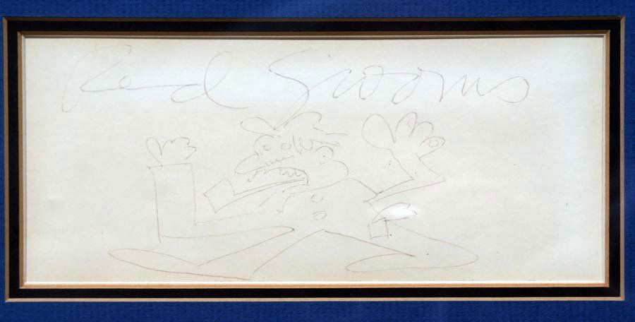 GROOMS, RED, American b. 1937,: Title: "screeming cartoon character",, pen and ink on paper, ,c. 1975, signed by the artist,, , , , Size info: , , , Framing: Sold framed, , Comments: The un
