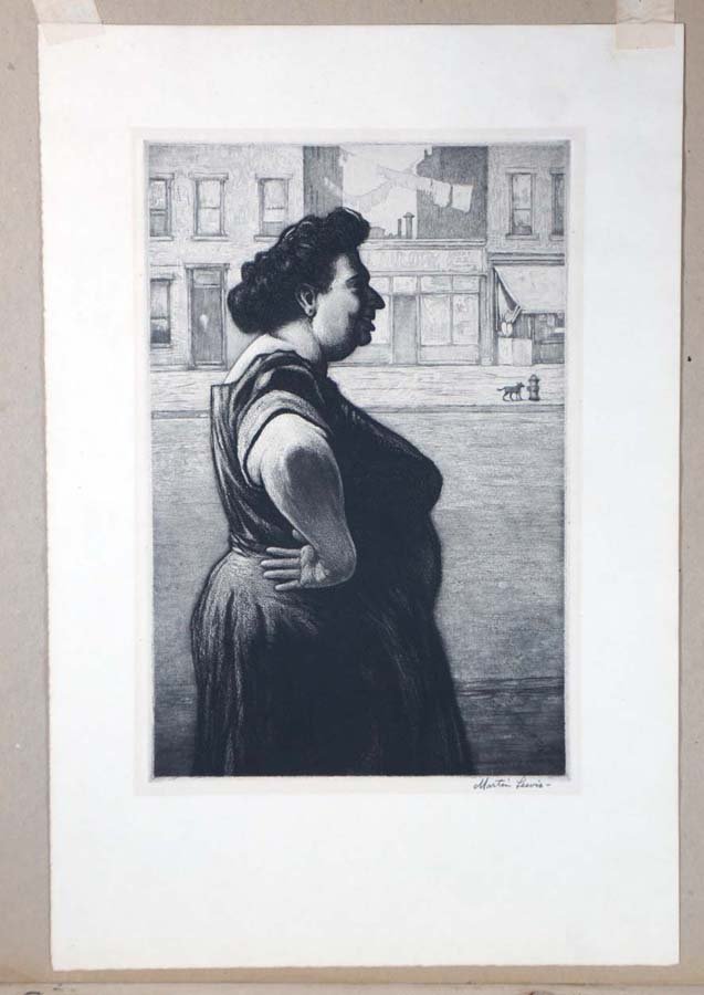 LEWIS, MARTIN, ,: Title: "Boss of the Block",, etching and aquatint,, c. 1939, signed in pencil lower right, from an edition of around 212, , , Size info: , ,plate size: 11 7/16 x 7 7/16 in. (29.2 x 19 cm.), F