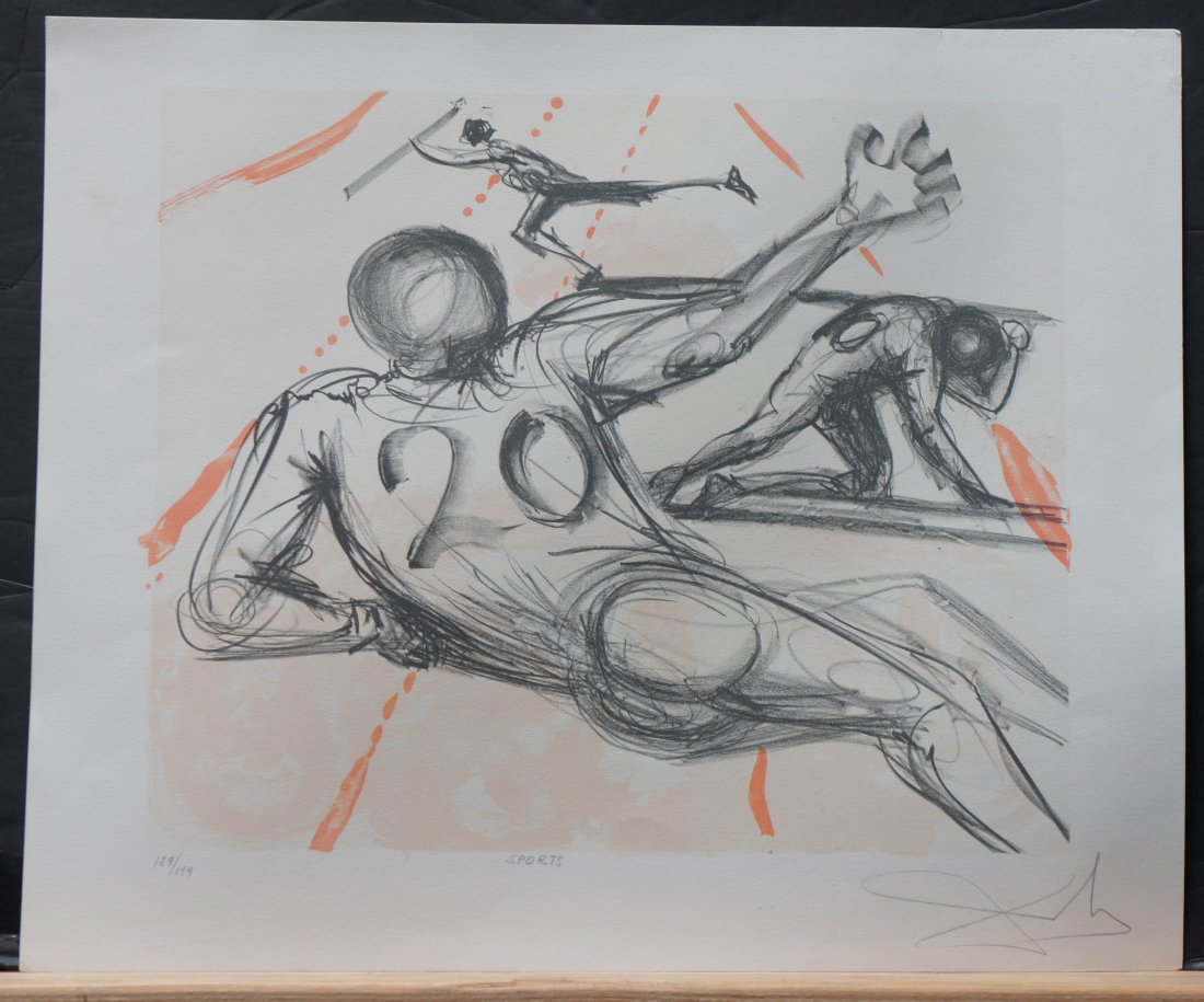 DALI, SALVADOR, Spanish 1904-1989,: Title: "Sports" suite consisting of two works "The Golfer" and "Sports", , original lithographs on zinc printed on Arches watermarked paper,, 1973, signed in pencil,, number 129/199, from the Roman ed