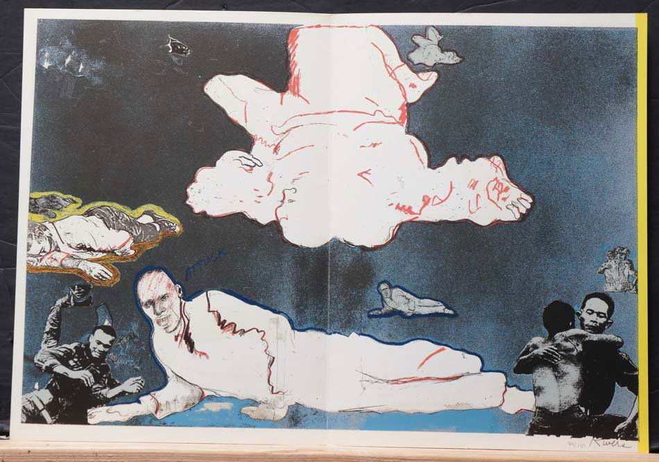 RIVERS, LARRY, American 1923-2002,: Title: "Some Visual afterthoughts on the Boston Massacre " from "Boston Massacre", screenprint printed in colors,, 1970, signed in pencil by the artist, numbered 44/150,, , , Size info: ,sheet: 19 3