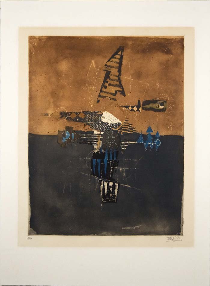 FRIEDLANDER, JOHNNY, German 1912-1992,: Title: (composition) with annotation verso 'IMAGES, MA GARDEN'" , etching and aquatint printed in colors,,1970, signed lower right in pencil, , numbered 57/135,, , , Size info: ,sheet: 30 x 22 1/2 in.