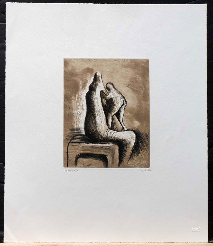Moore, Henry, British 1898-1986,: Title: "Composition XIV" from "Mother and Child" suite, etching printed in colors,1983, signed by the artist,, numbered 36/75,As published by Raymond Spencer Company, Ltd. for the Henry Moore Foundati