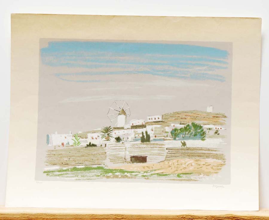 A SMALL COLLECTION, 20th C.,: Title: Six works on paper: Nre....( windmill on hill); Artist Unknown (Crow and Monkey); R. Gellus(),(fruit on branches); Artist Unknown(Bound Man), artist unknown,(Three Women); Prince Norwich() (Reg