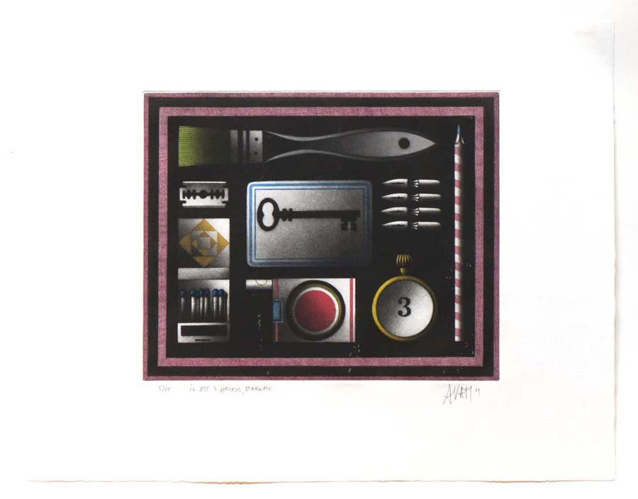 AVATI, MARIO, French b. 1921,: Title: "Il est 3 Heures, Maoame" , colour mezzotint, , 1969, signed, titled, dated and inscribed , numbered 5/65, , , Size info: ,sheet: 18 3/4 by 14 1/2 in. (48 x 37 cm.) , , Fram