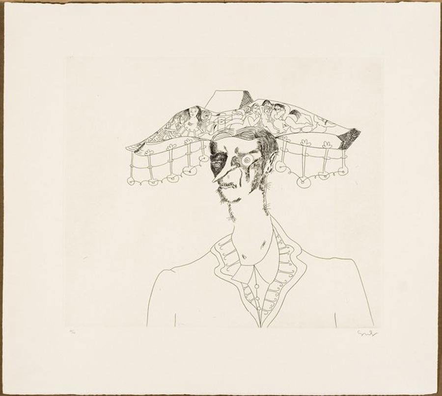 CONDO, GEORGE, American b. 1957,: Title: "UNTITLED #4", from "MORE SKETCHES OF SPAIN -FOR MILES DAVIS", , original etching, 1991, signed in pencil left edge,, numbered 18/40, , , Size info: ,sheet: 27 1/4 x 30 1/4 in. (68 x 75 cm.) ,p