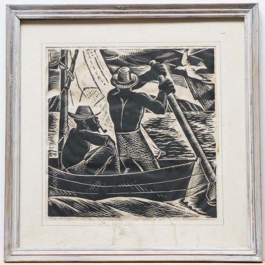 HOUSER, LOWELL AND WILLIAM GROPPER, American: Title: "Viva Calypso" and "Cane Cutters" (Hatian Scenes) and (legislator orating) , woodcuts on paper (2), screen print on paper,, c. 1960, the Housers signed in pencil, titled, the two Housers number