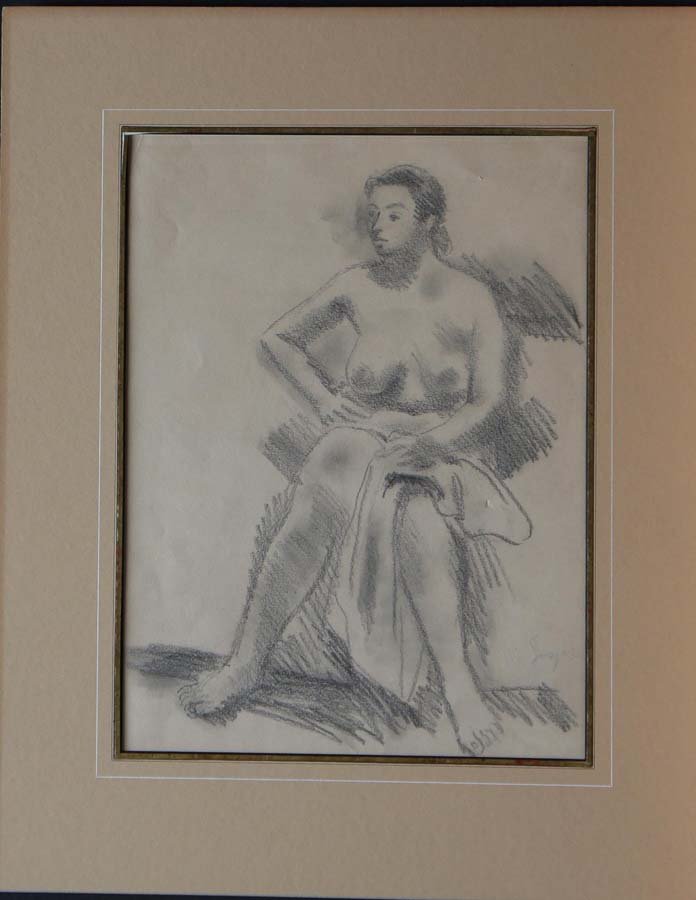 SOYER, MOSES, American 1899-1974,: Title: "Full Busted Nude", pencil on paper,, c. 1950, signed lower right in pencil,, , , , Size info: ,sheet: 10 by 12 1/2 in. (25 x 31 cm.) , , Framing: , ,