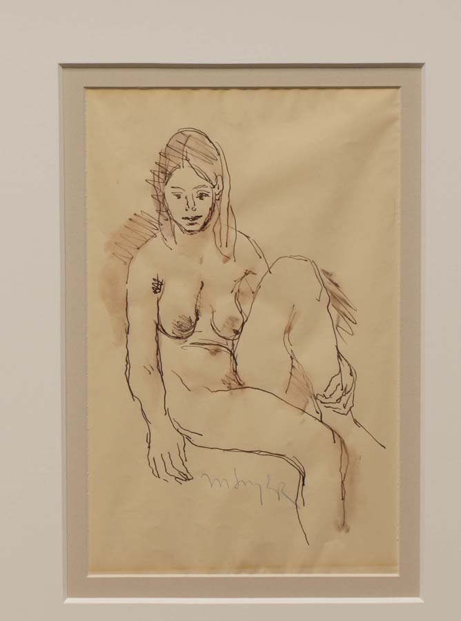 SOYER, MOSES, American 1899-1974,: Title: "Seated Nude", ink and wash on paper,, c. 1950, signed lower right in pencil,, , , , Size info: ,sheet: 12 1/2 by 8 in. (31 x 20 cm.) , , Framing: , ,