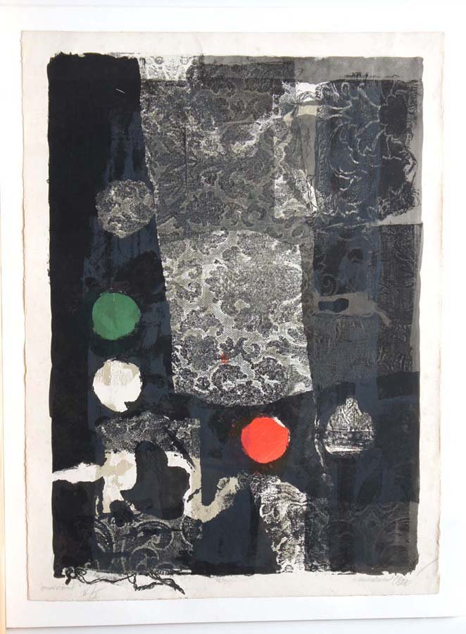 CLAVE, ANTONI, Spanish/French 1913-2005,: Title: "Amicaliment()", lithograph printed in colors, ,c.1970, signed by the artist , epreuve d'artiste, numbered IV/X, , , Size info: ,sheet: 30 by 22 in. (76 x 56 cm.) , , Framing: Sol