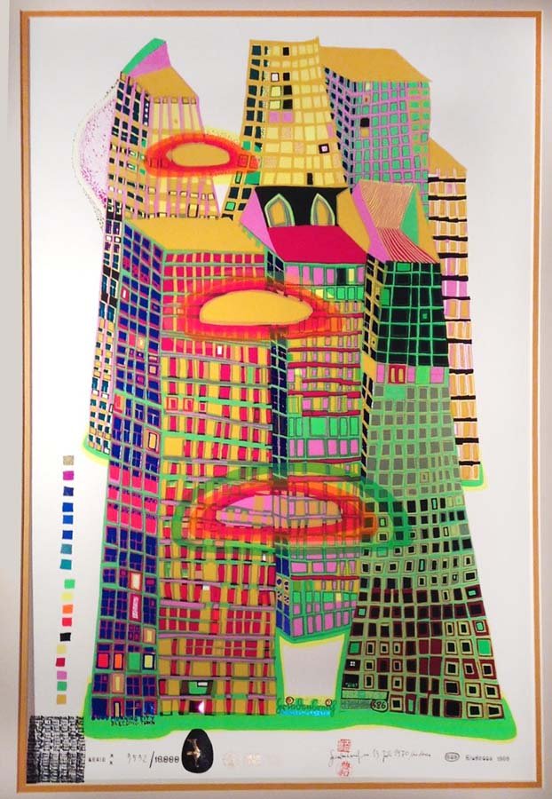 HUNDERWASSER, FRIEDRICH, Austrian (1928-2000),: Title: "Good Morning City ", silkscreen printed in colours with foil additions,1969-1970, signed in black ink by the artist,also with the red Japanese signature stamps,, numbered from the edition of 1