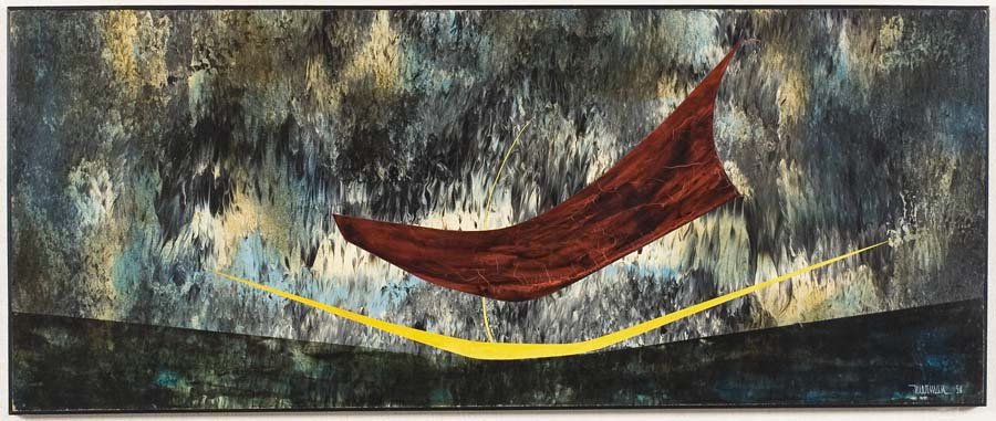 NIERMAN, LEONARDO, Mexican b. 1932,: Title: "Boat", , oil on masonite panel,,1958, signed and dated lower right, , , , Size info: 20 by 48 in. (50 x 120 cm.), , , Framing: Sold framed, ,