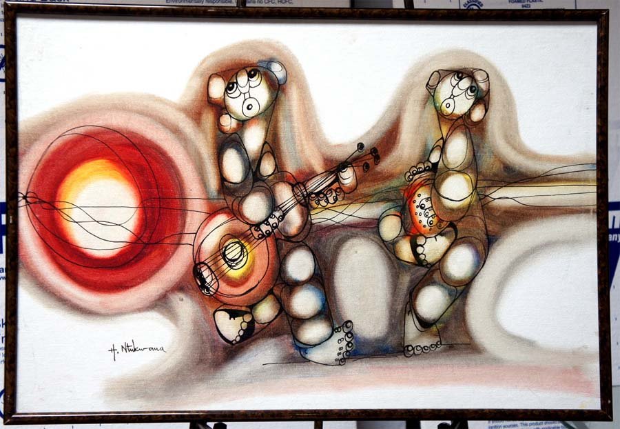 NTUKWANA, HARGREAVES, S. Africa 1938 - 1999,: Title: "Untitled", oil on canvas, c. 1980, signed by the artist, , , , Size info: 20 by 30 in. ( 50 x 75 cm.), , , Framing: Sold framed, , ,